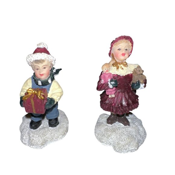 Vtg 2000 Village Square Dancing Couple Children 3 Pc Figurine Mervyn Christmas - Picture 7 of 12